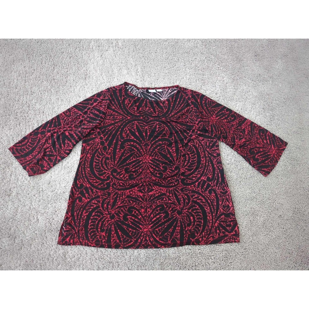 Chico's Travelers Top Womens 3 PLUS Red 3/4 Sleeve Symmetrical